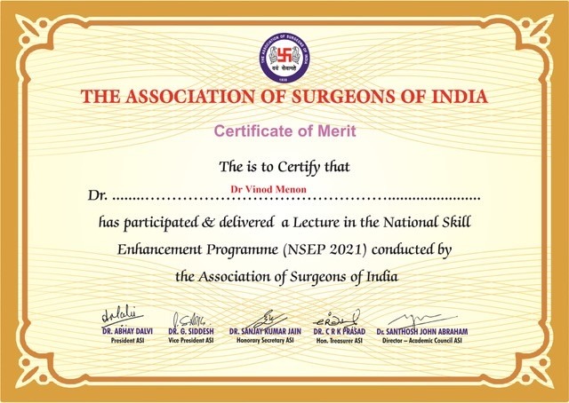 Faculty Certificate for participated & delivered a Lecture in the National Skill Enhancement Programme (NSEP 2021) conducted by the ASI.￼