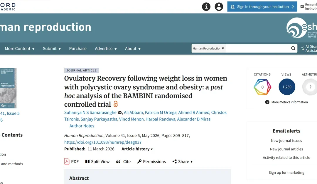 Professor Vinod Menon Co-Authors Human Reproduction Study on PCOS and Ovulatory Recovery
