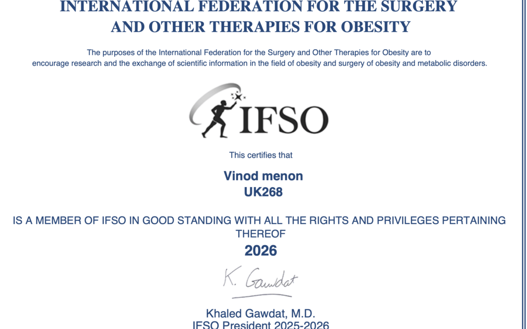 Professor Vinod Menon Renews IFSO Membership for 2026